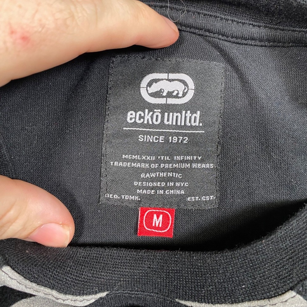 Ecko Unltd Mens T-Shirt Medium Red Black Gray Colorblock Rhino Logo Graphic Tee - Picture 5 of 6